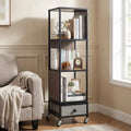 4-Tier Rotating Bookshelf on Wheels with Removable Drawer-Gray - Gray - Bookcases