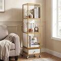 4-Tier Rotating Bookshelf on Wheels with Removable Drawer-White - White - Bookcases