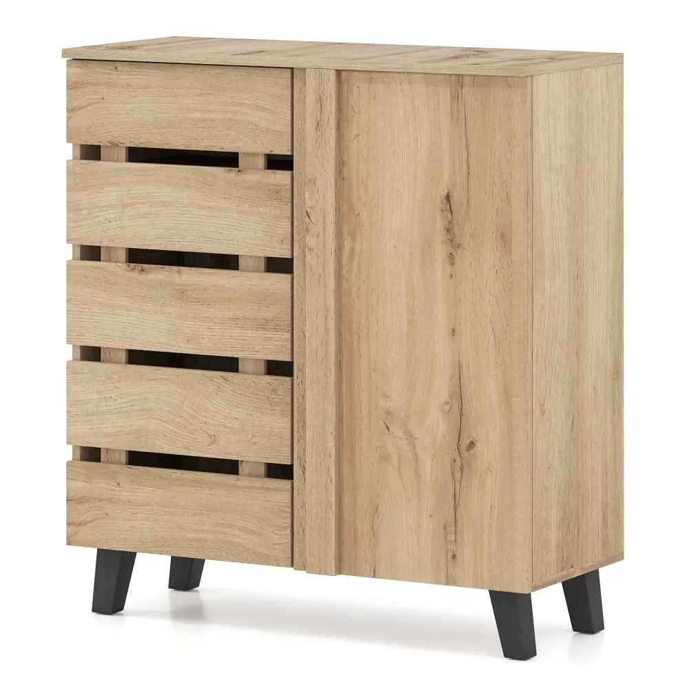 4-Tier Shoe Cabinet 2-Door Storage Organizer with Louvered Door-Natural - Natural - Shoe Racks & Storage Benches