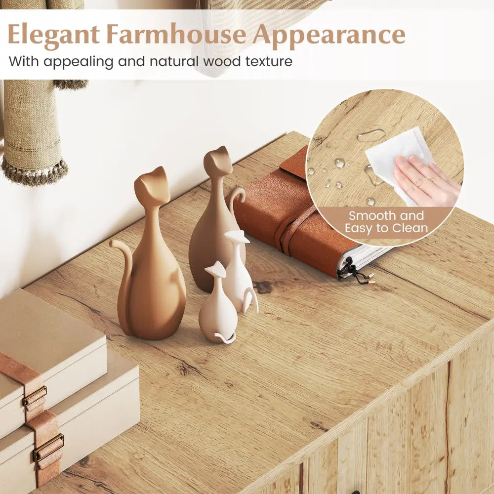 4-Tier Shoe Organizer with Removable Shelves and 2 Doors-Natural - Natural - Cabinets & Chests