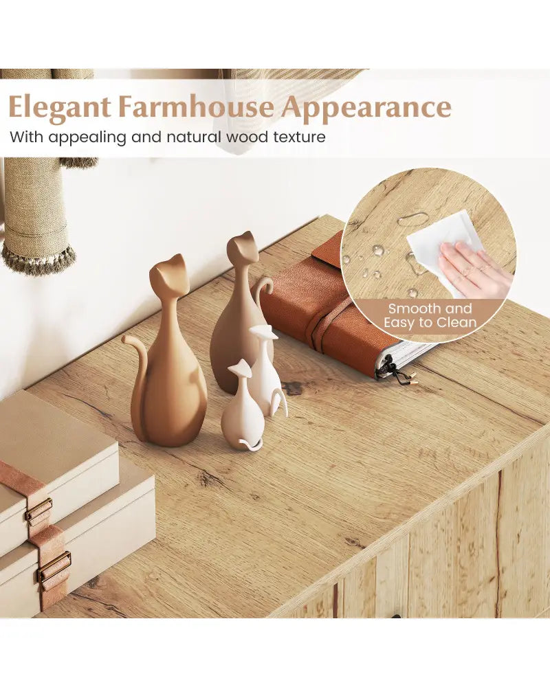 4-Tier Shoe Organizer with Removable Shelves and 2 Doors-Natural - Natural - Cabinets & Chests