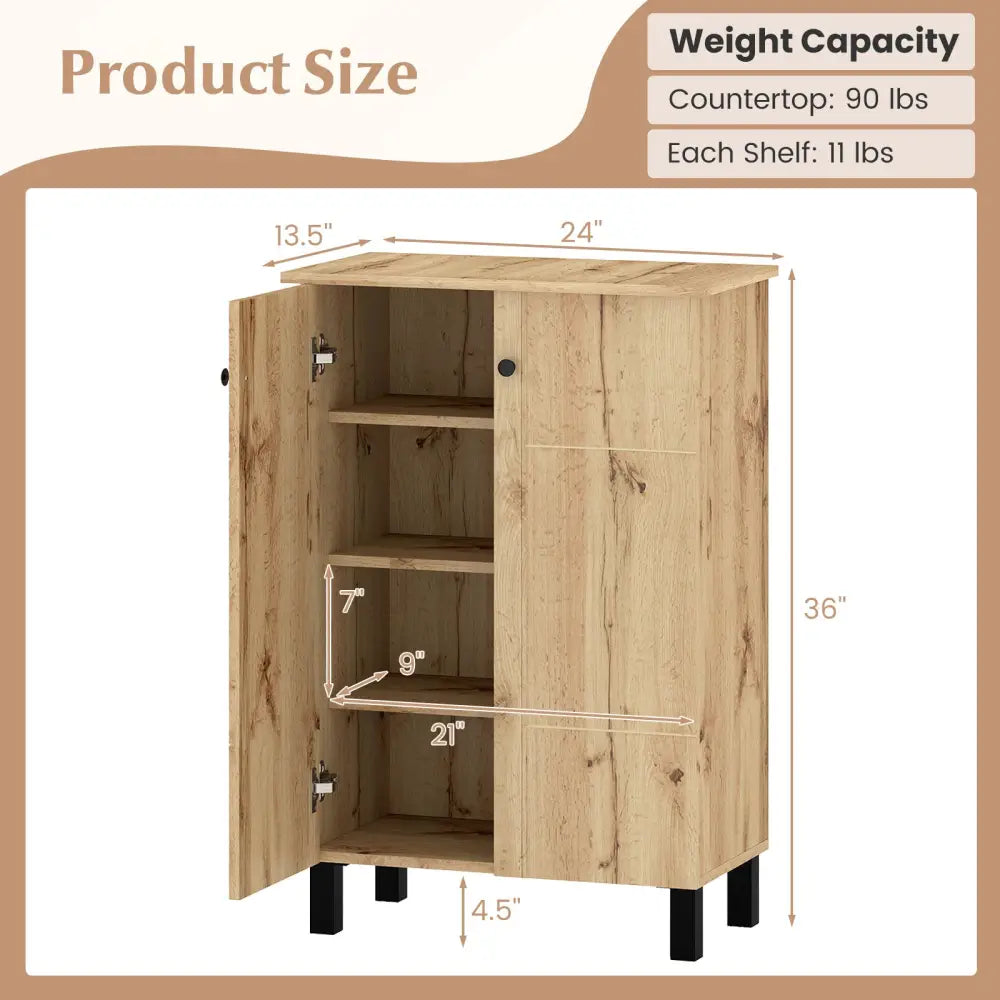 4-Tier Shoe Organizer with Removable Shelves and 2 Doors-Natural - Natural - Cabinets & Chests