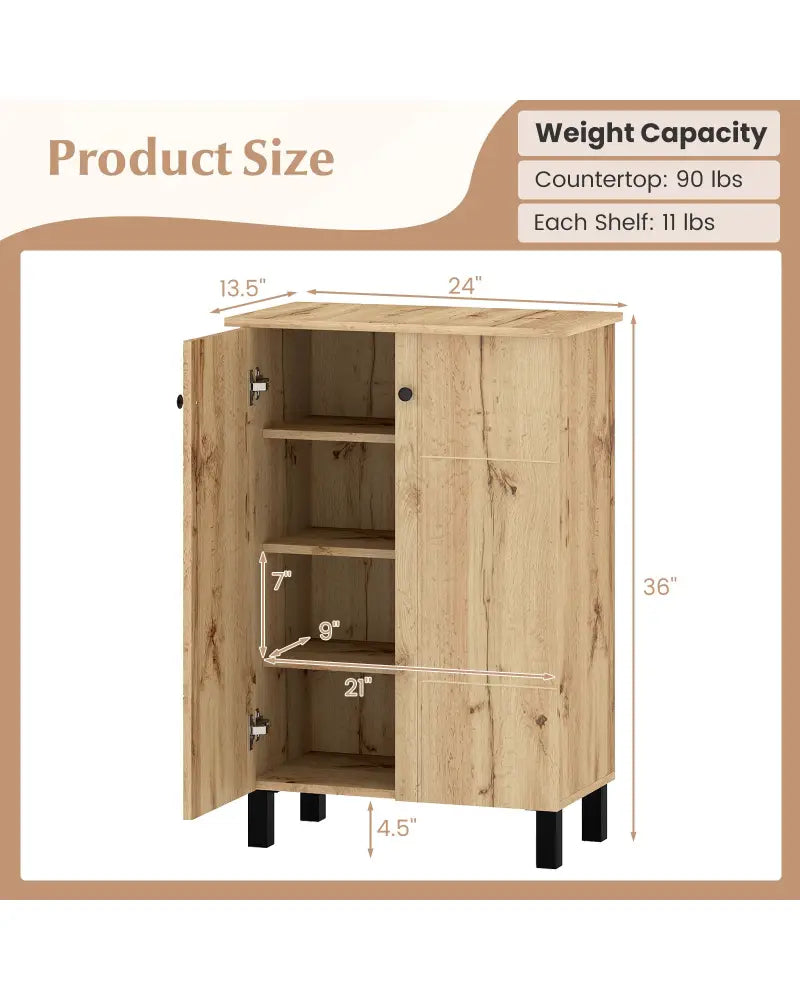 4-Tier Shoe Organizer with Removable Shelves and 2 Doors-Natural - Natural - Cabinets & Chests