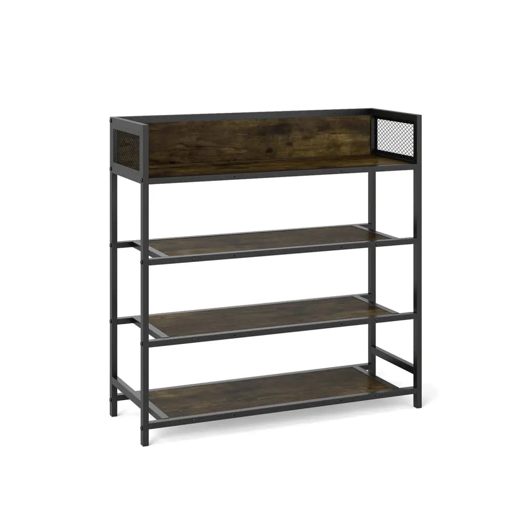4-Tier Shoe Rack Industrial Shoe Organizer with Heavy Duty Metal Frame-Rustic Brown - Rustic Brown - Shoe Racks &