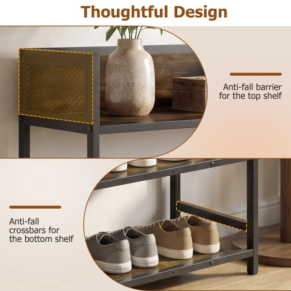 4-Tier Shoe Rack Industrial Shoe Organizer with Heavy Duty Metal Frame-Rustic Brown - Rustic Brown - Shoe Racks &