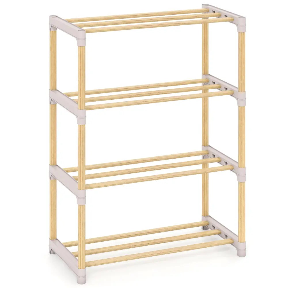 4-Tier Solid Wood Shoe Rack with Slatted Open Shelves-Gray - Gray - Shoe Racks & Storage Benches