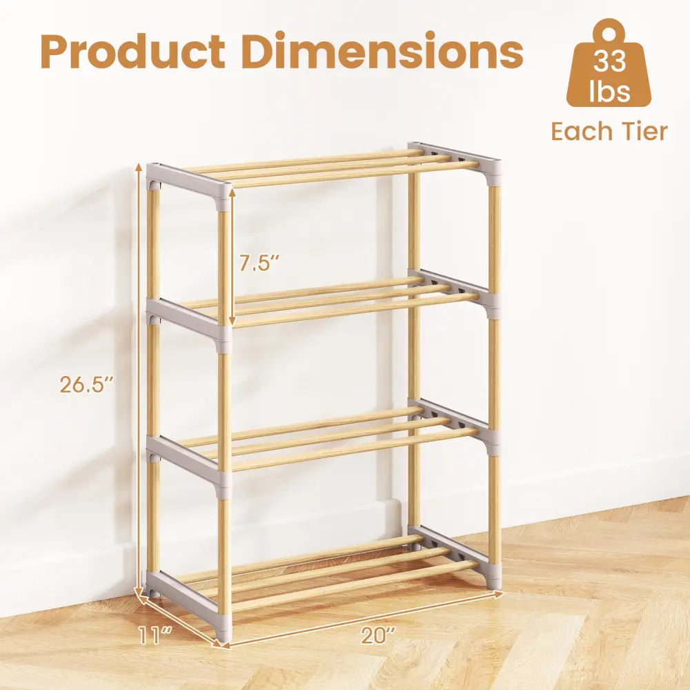 4-Tier Solid Wood Shoe Rack with Slatted Open Shelves-Gray - Gray - Shoe Racks & Storage Benches