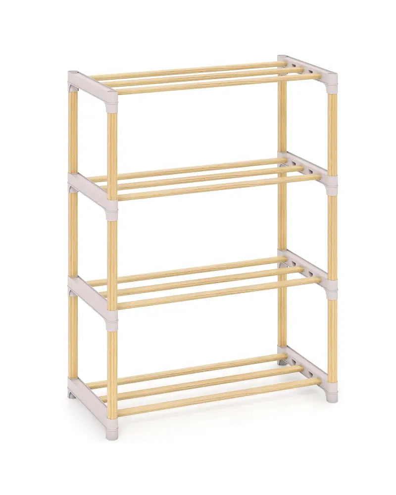 4-Tier Solid Wood Shoe Rack with Slatted Open Shelves-Gray - Gray - Shoe Racks & Storage Benches
