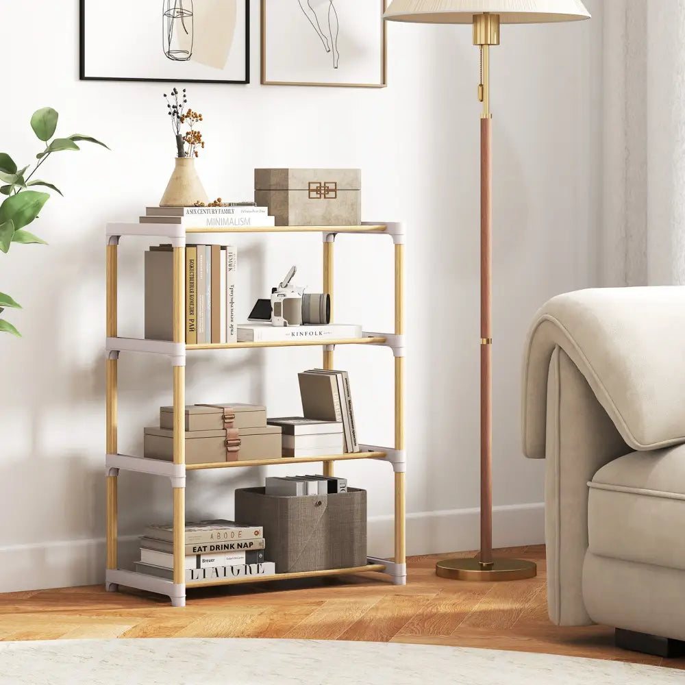 4-Tier Solid Wood Shoe Rack with Slatted Open Shelves-Gray - Gray - Shoe Racks & Storage Benches
