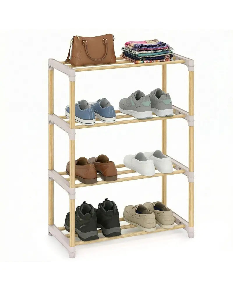 4-Tier Solid Wood Shoe Rack with Slatted Open Shelves-Gray - Gray - Shoe Racks & Storage Benches