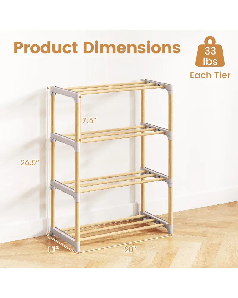 4-Tier Solid Wood Shoe Rack with Slatted Open Shelves-Gray - Gray - Shoe Racks & Storage Benches