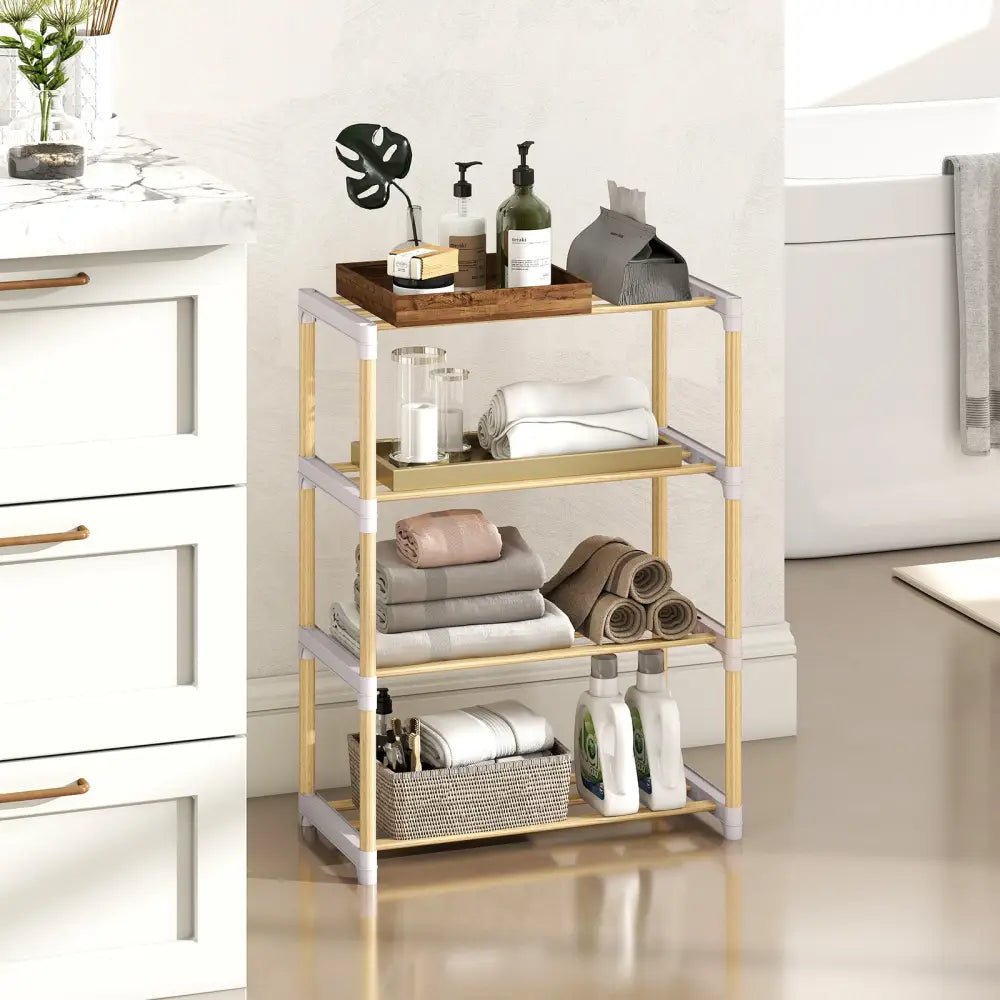 4-Tier Solid Wood Shoe Rack with Slatted Open Shelves-Gray - Gray - Shoe Racks & Storage Benches
