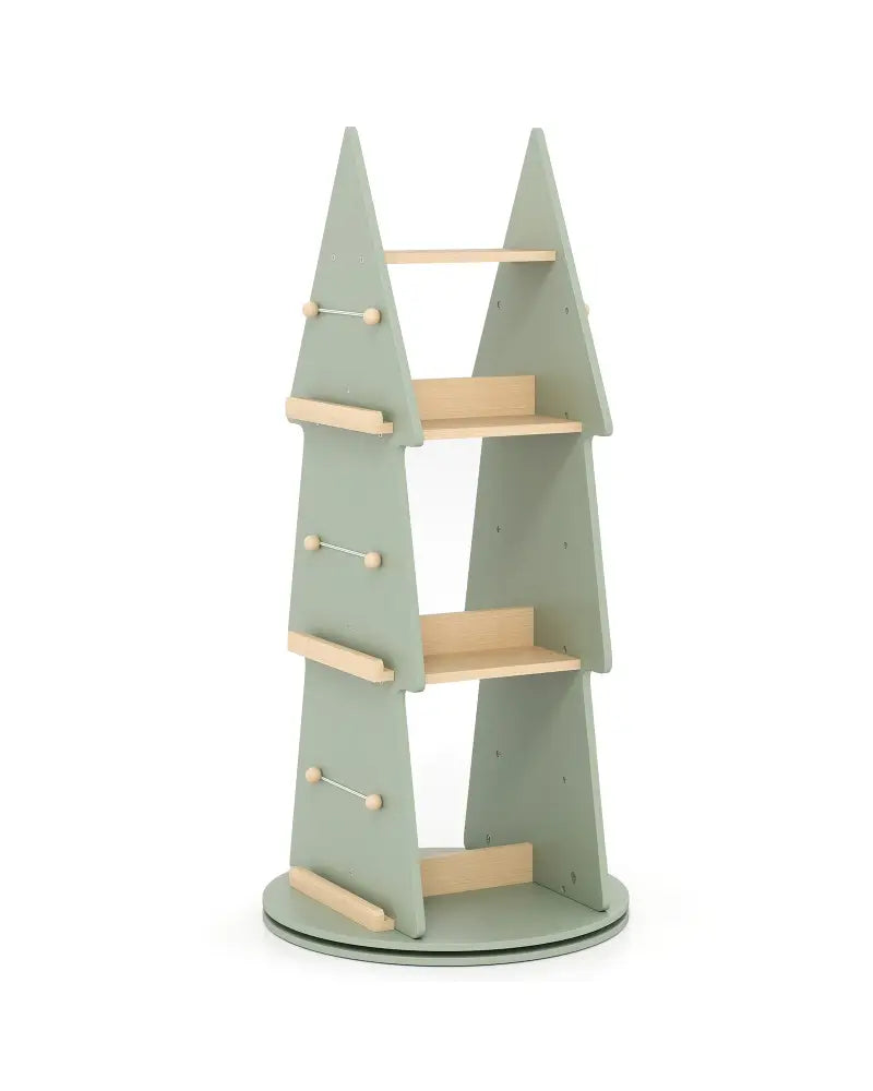 4 Tier Tree Shape Kids Rotating Bookshelf 360° Display Rack Storage Organizer-Green - Green - Kids Storage
