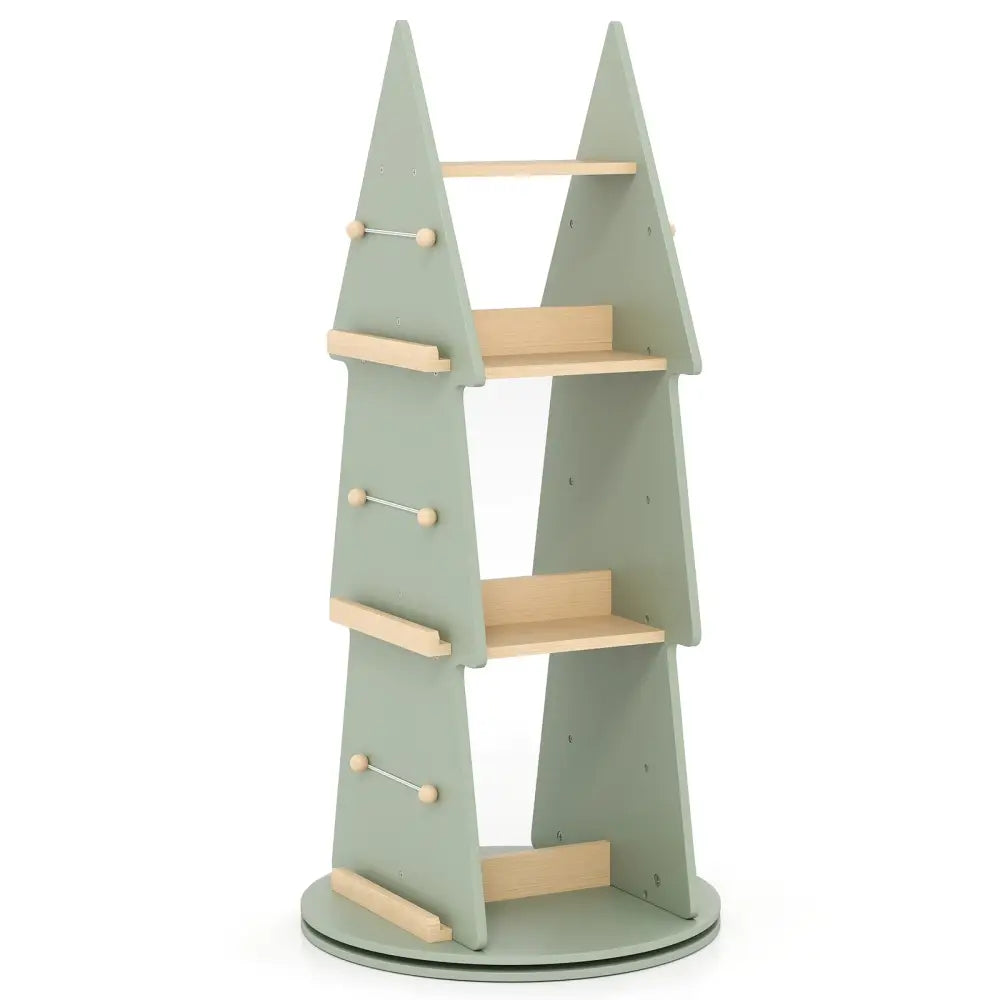 4 Tier Tree Shape Kids Rotating Bookshelf 360° Display Rack Storage Organizer-Green - Green - Kids Storage