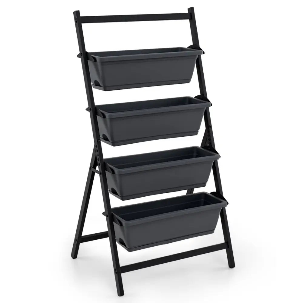 4-Tier Vertical Raised Garden Bed with 4 Containers and Drainage Holes-Black - Black - Raised Garden Beds