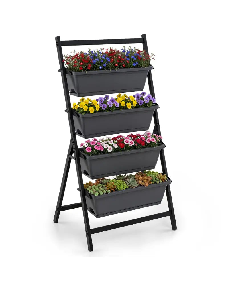 4-Tier Vertical Raised Garden Bed with 4 Containers and Drainage Holes-Black - Black - Raised Garden Beds