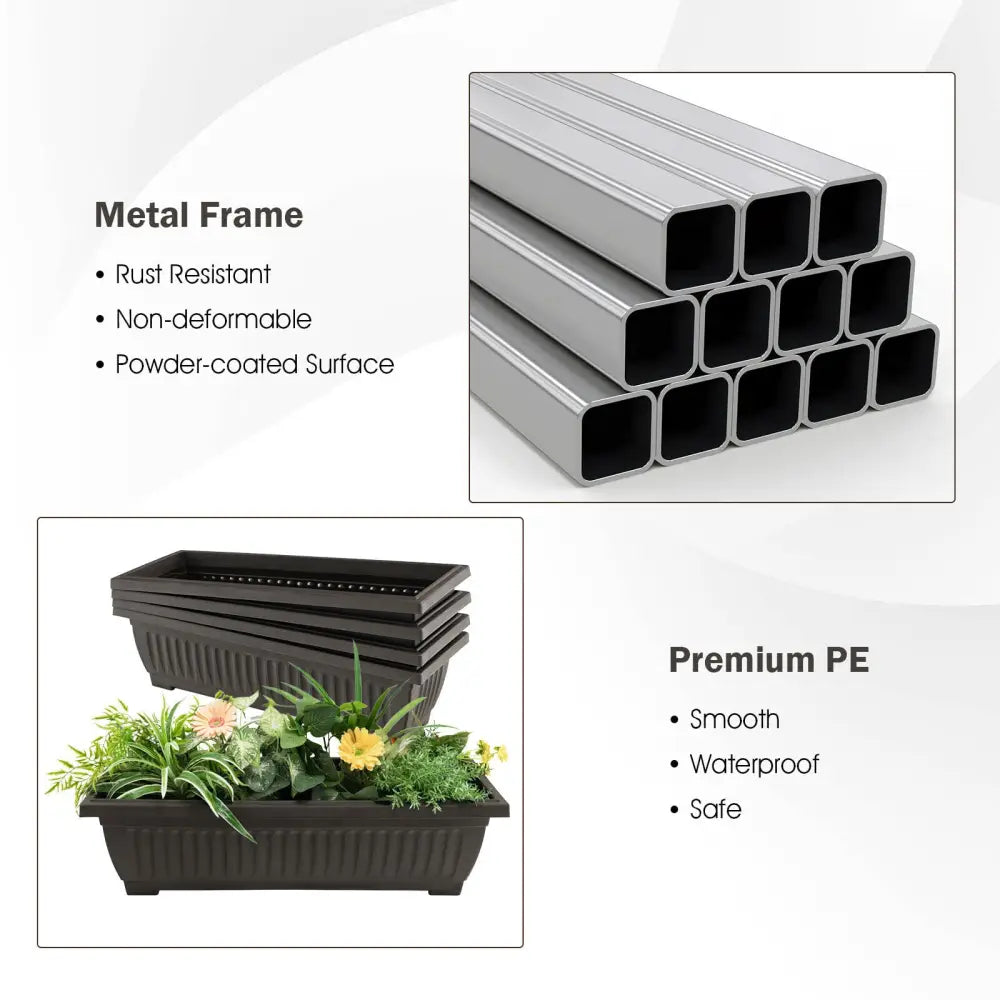 4-Tier Vertical Raised Garden Bed with 4 Containers and Drainage Holes-M - Black - Raised Garden Beds