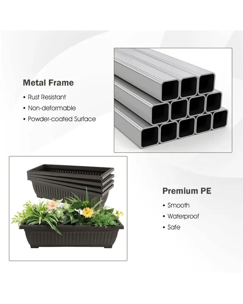 4-Tier Vertical Raised Garden Bed with 4 Containers and Drainage Holes-M - Black - Raised Garden Beds
