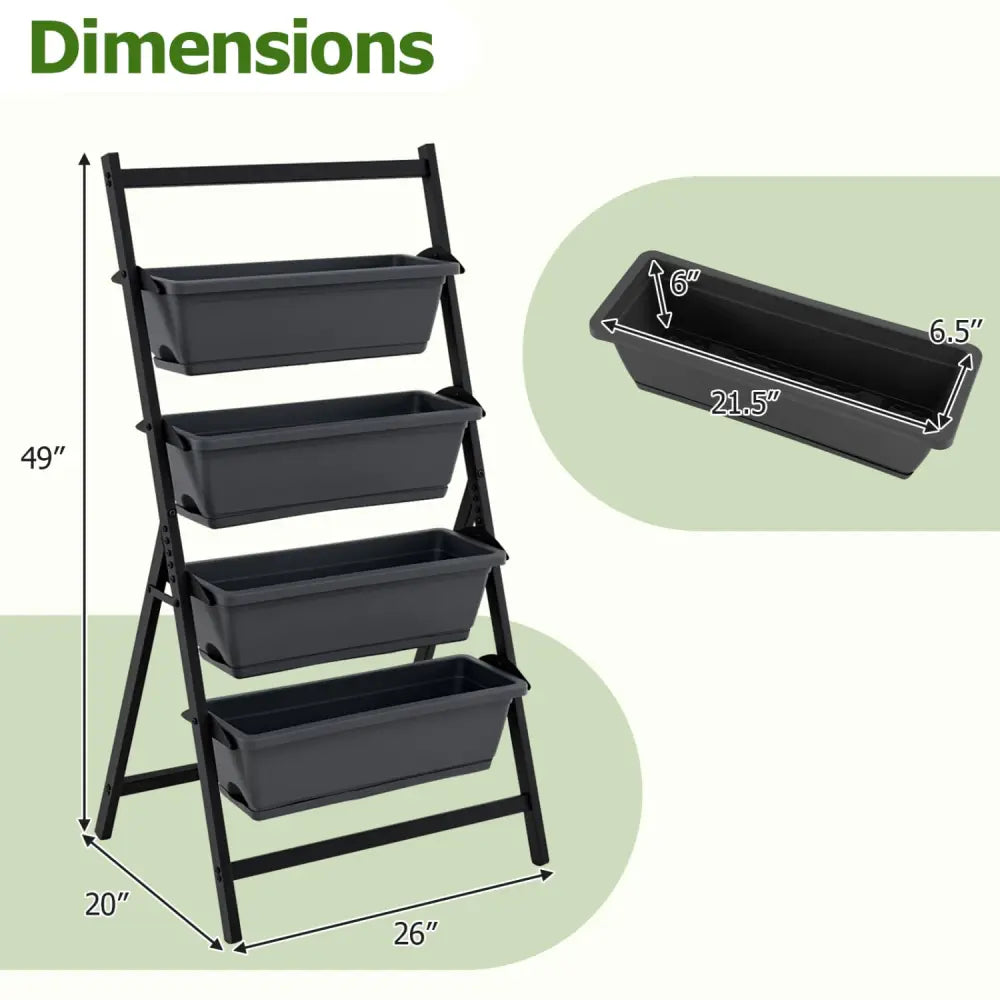 4-Tier Vertical Raised Garden Bed with 4 Containers and Drainage Holes-Black - Black - Raised Garden Beds