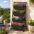 4-Tier Vertical Raised Garden Bed with 4 Containers and Drainage Holes-Black - Black - Raised Garden Beds