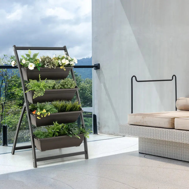 4-Tier Vertical Raised Garden Bed with 4 Containers and Drainage Holes-S - Black - Raised Garden Beds