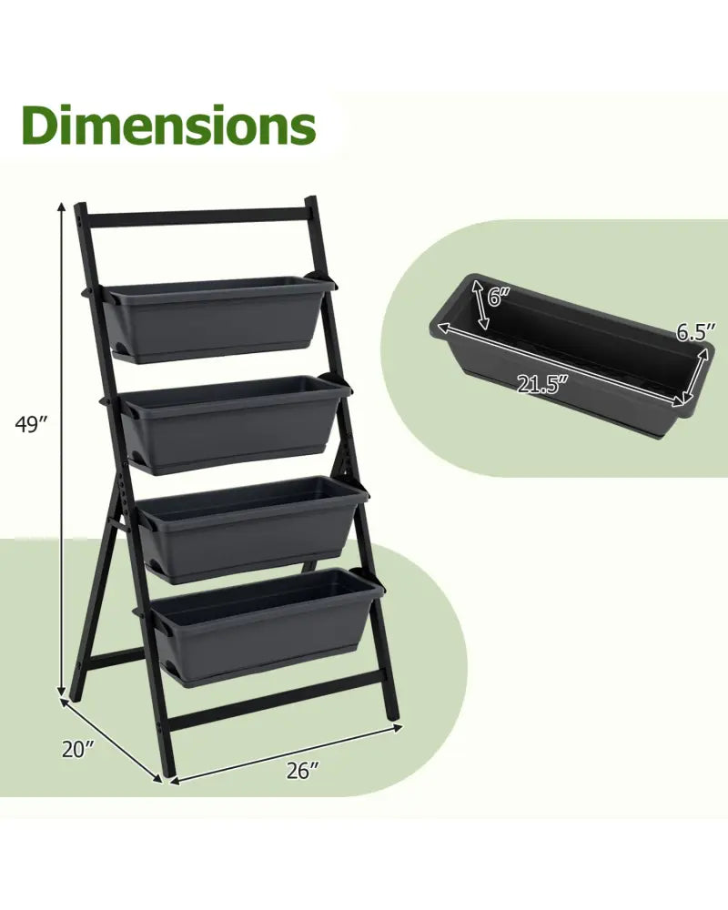 4-Tier Vertical Raised Garden Bed with 4 Containers and Drainage Holes-Black - Black - Raised Garden Beds