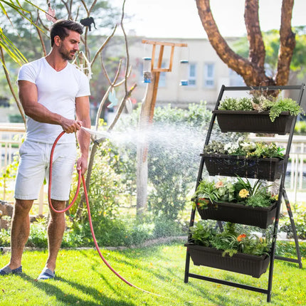 4-Tier Vertical Raised Garden Bed with 4 Containers and Drainage Holes-M - Black - Raised Garden Beds