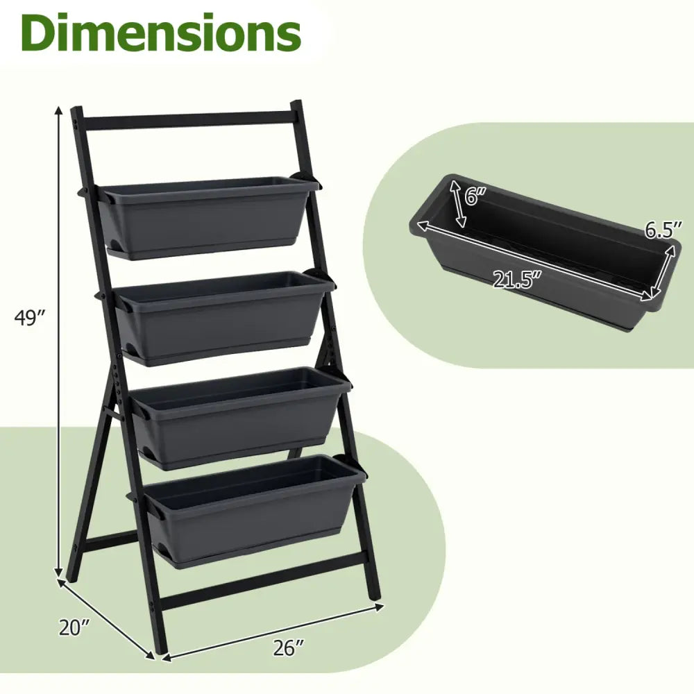 4-Tier Vertical Raised Garden Bed with 4 Containers and Drainage Holes-Black - Black - Raised Garden Beds