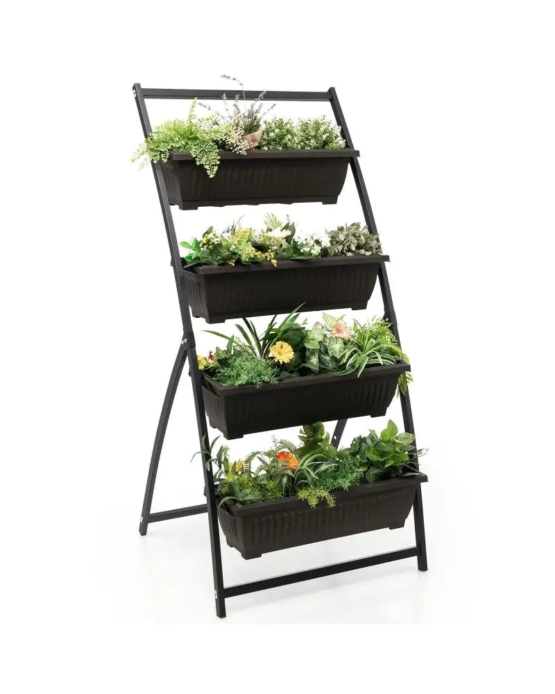 4-Tier Vertical Raised Garden Bed with 4 Containers and Drainage Holes-M - Black - Raised Garden Beds