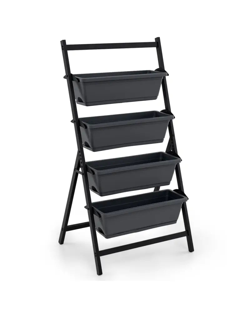 4-Tier Vertical Raised Garden Bed with 4 Containers and Drainage Holes-Black - Black - Raised Garden Beds