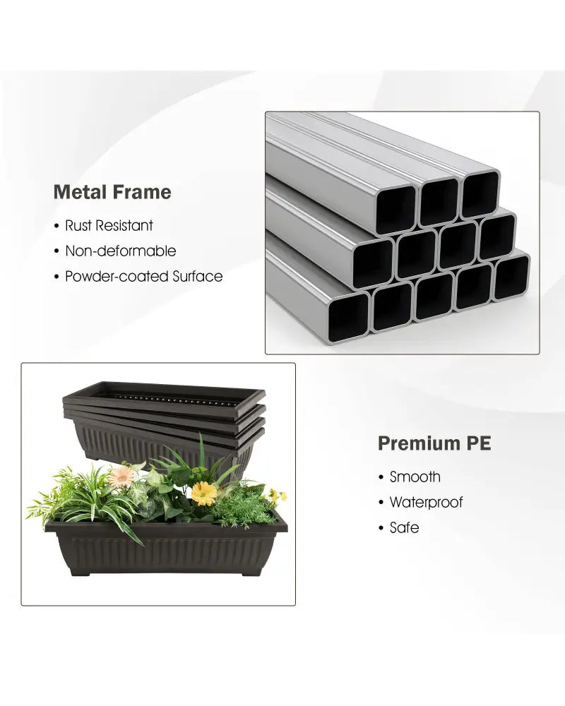 4-Tier Vertical Raised Garden Bed with 4 Containers and Drainage Holes-M - Black - Raised Garden Beds