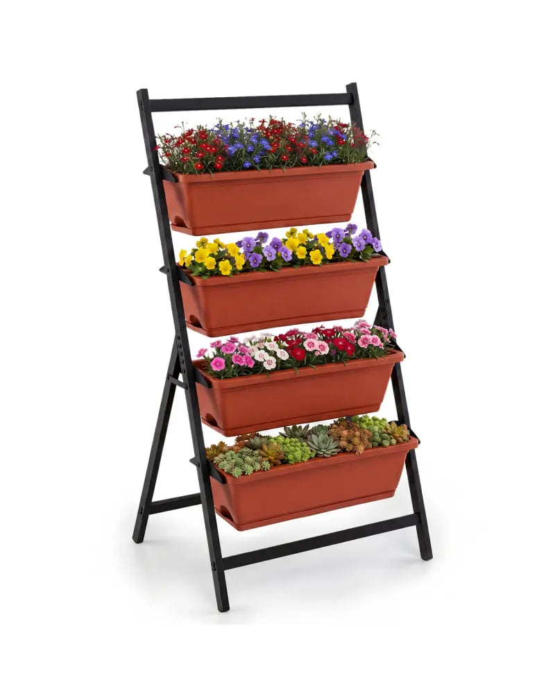 4-Tier Vertical Raised Garden Bed with Drainage Holes and 4 Containers-Red - Red - Raised Garden Beds
