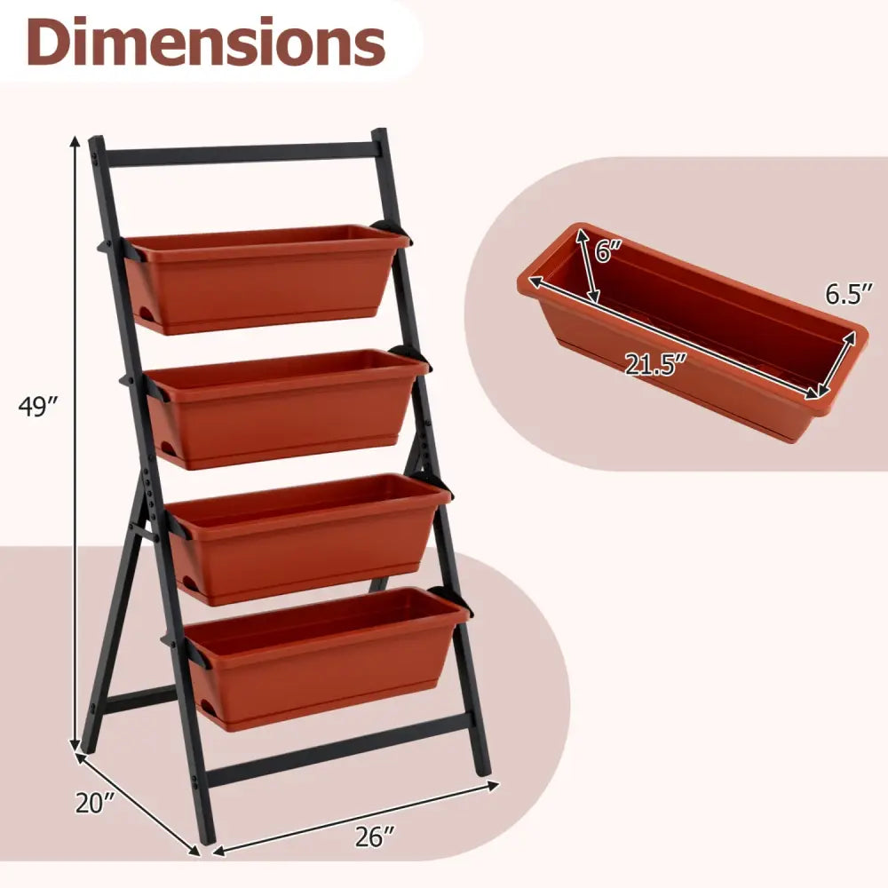 4-Tier Vertical Raised Garden Bed with Drainage Holes and 4 Containers-Red - Red - Raised Garden Beds