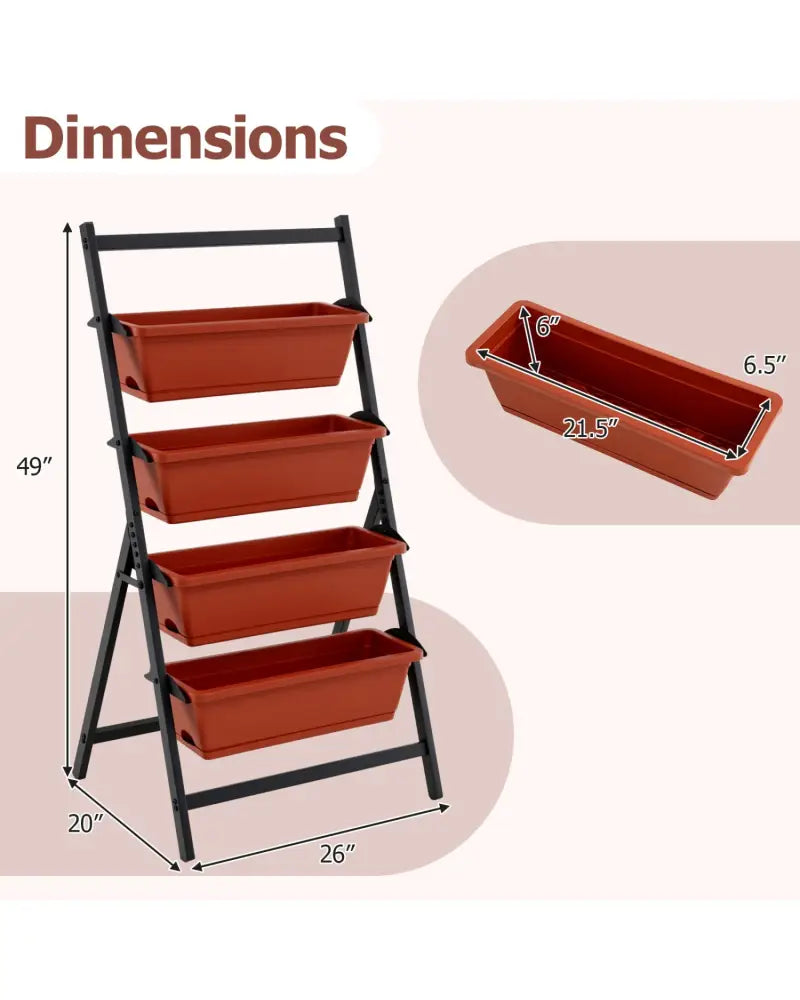 4-Tier Vertical Raised Garden Bed with Drainage Holes and 4 Containers-Red - Red - Raised Garden Beds