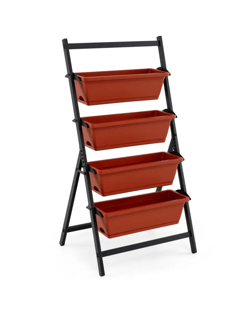 4-Tier Vertical Raised Garden Bed with Drainage Holes and 4 Containers-Red - Red - Raised Garden Beds