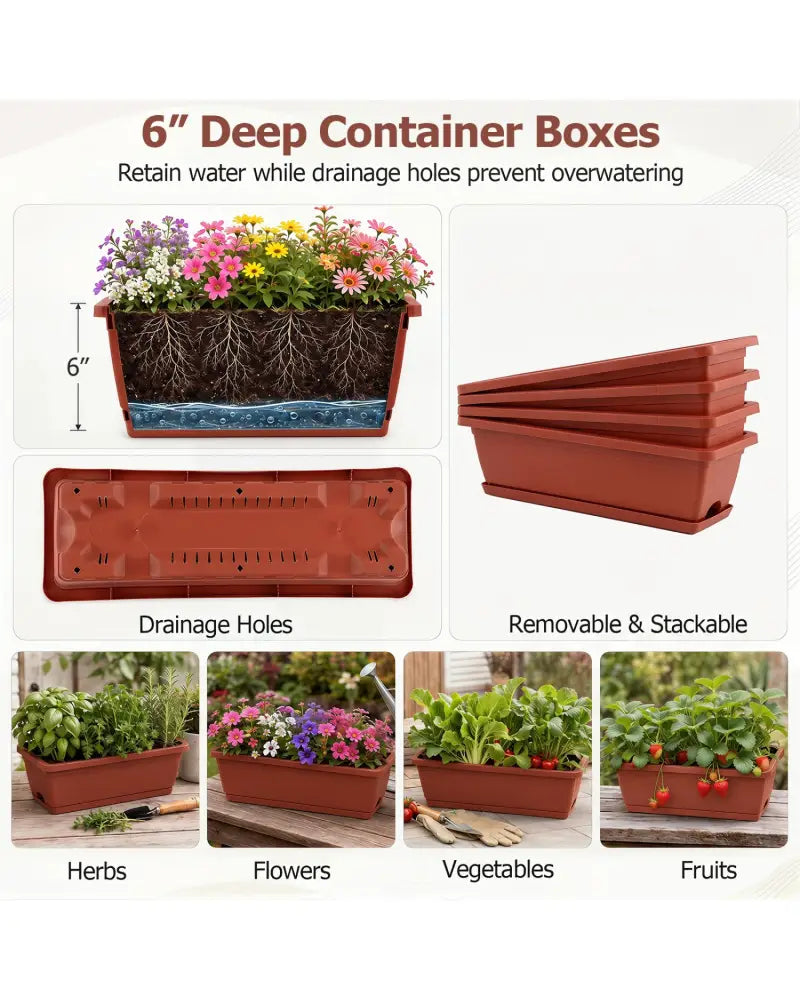 4-Tier Vertical Raised Garden Bed with Drainage Holes and 4 Containers-Red - Red - Raised Garden Beds
