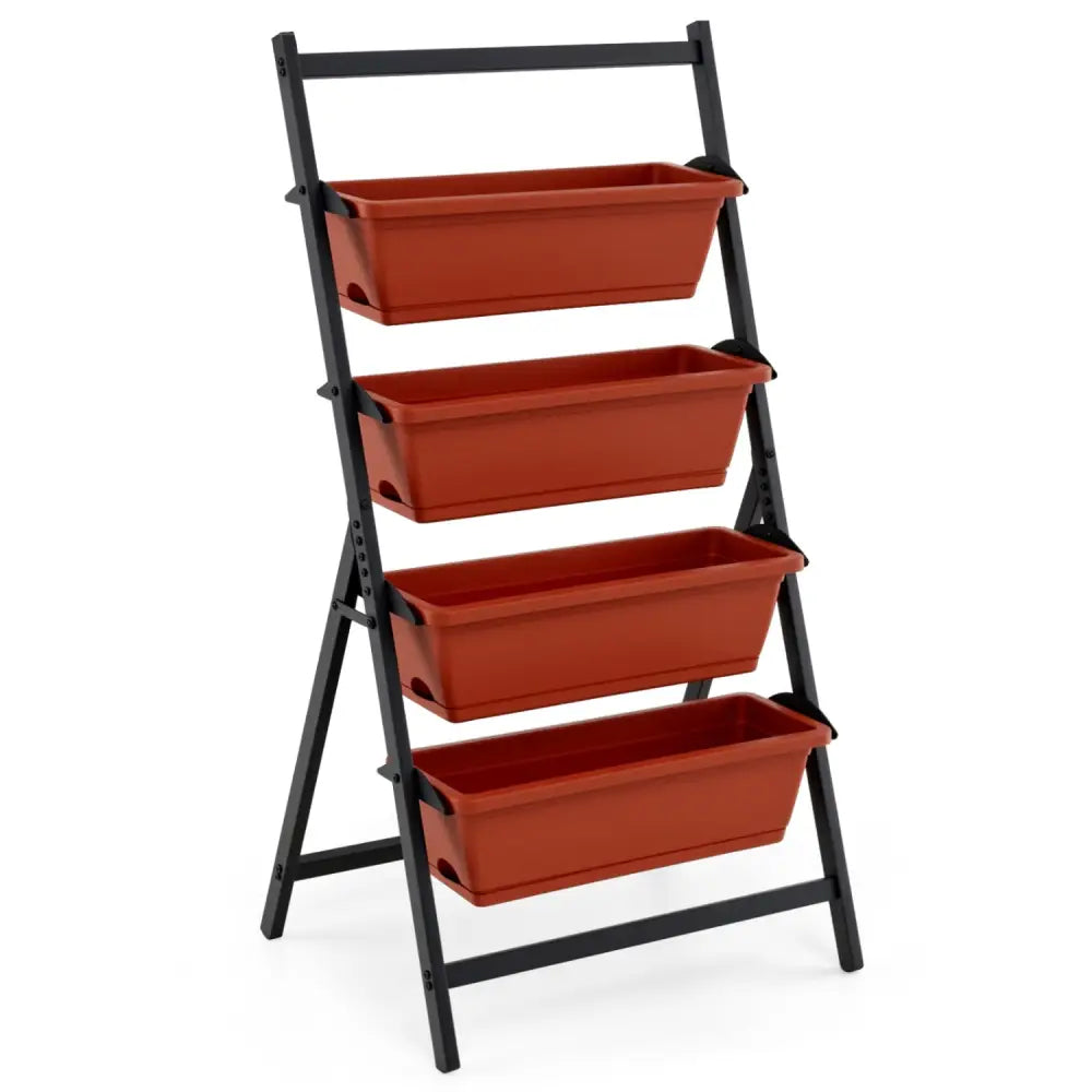 4-Tier Vertical Raised Garden Bed with Drainage Holes and 4 Containers-Red - Red - Raised Garden Beds