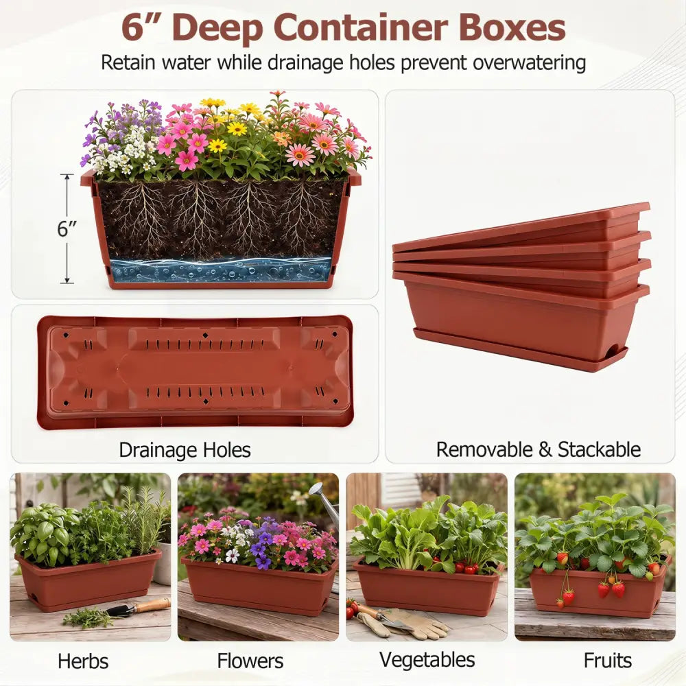 4-Tier Vertical Raised Garden Bed with Drainage Holes and 4 Containers-Red - Red - Raised Garden Beds
