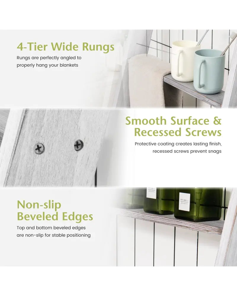 4-Tier Wall Leaning Ladder Shelf Stand-Gray - Gray - Towel Racks