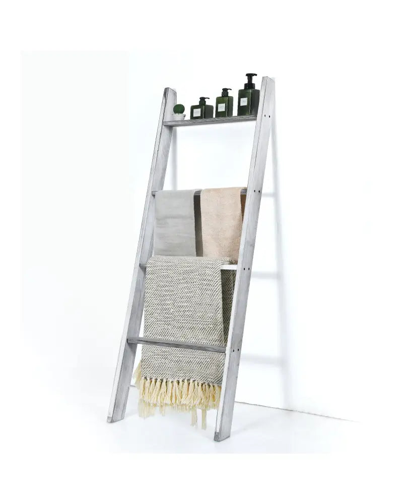 4-Tier Wall Leaning Ladder Shelf Stand-Gray - Gray - Towel Racks