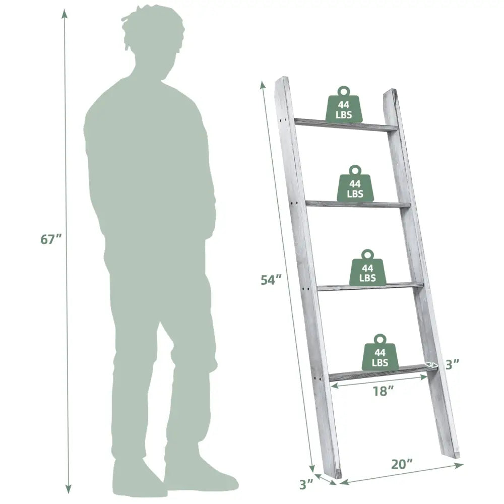 4-Tier Wall Leaning Ladder Shelf Stand-Gray - Gray - Towel Racks