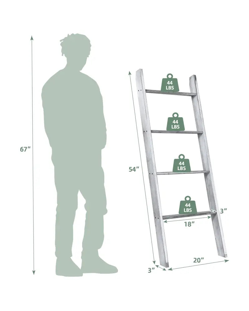 4-Tier Wall Leaning Ladder Shelf Stand-Gray - Gray - Towel Racks