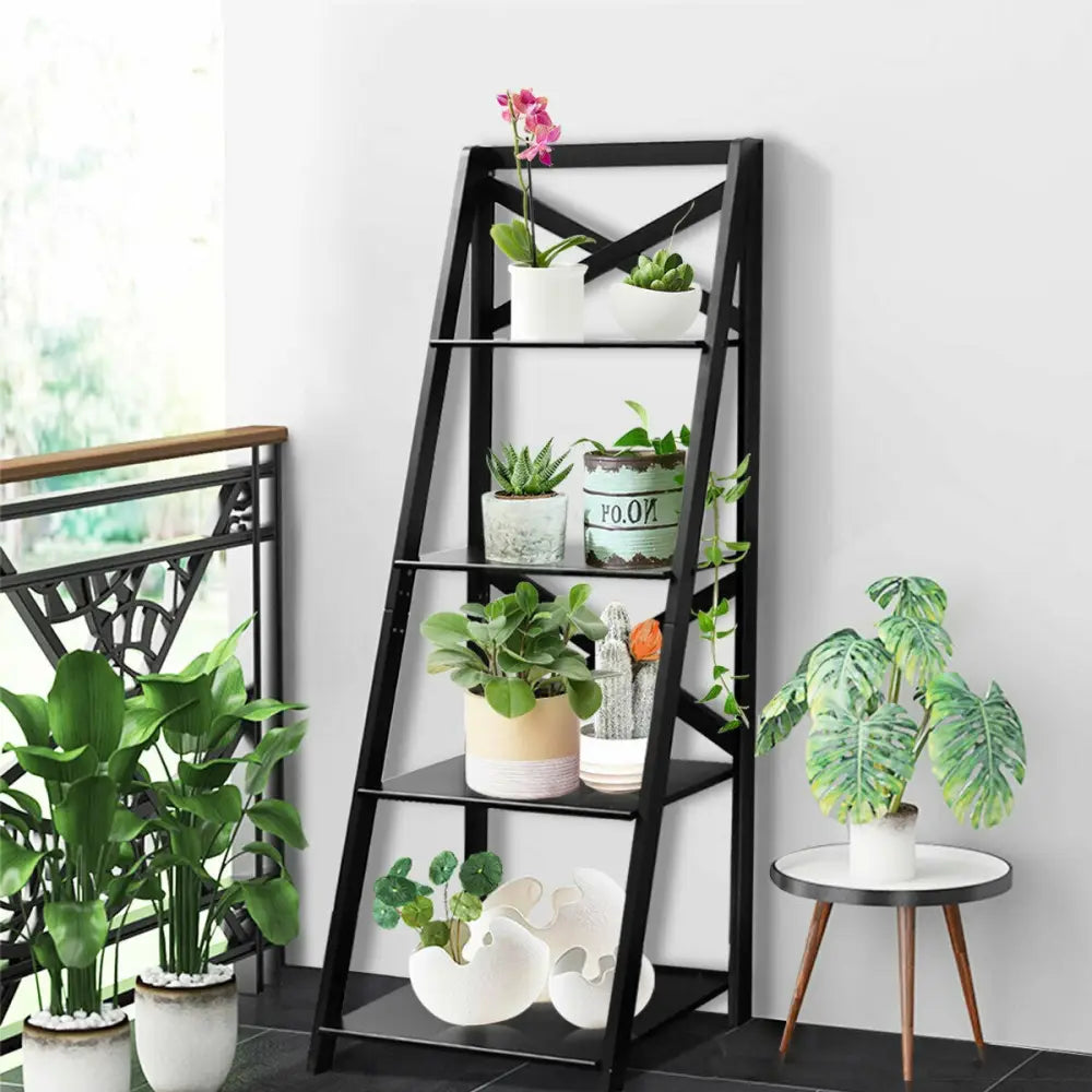 4-Tier Wood Display Storage Bookshelf-Black - Black - Bookcases