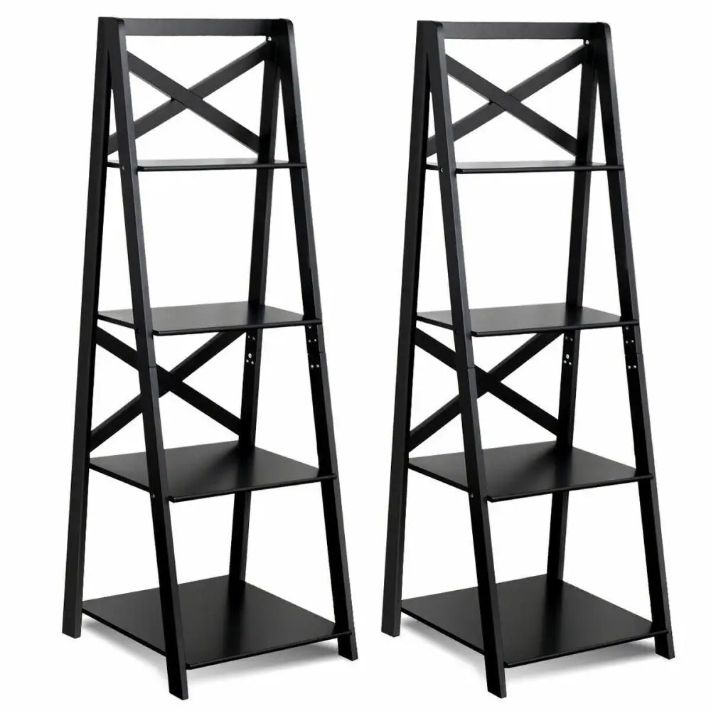 4-Tier Wood Display Storage Bookshelf-Black - Black - Bookcases