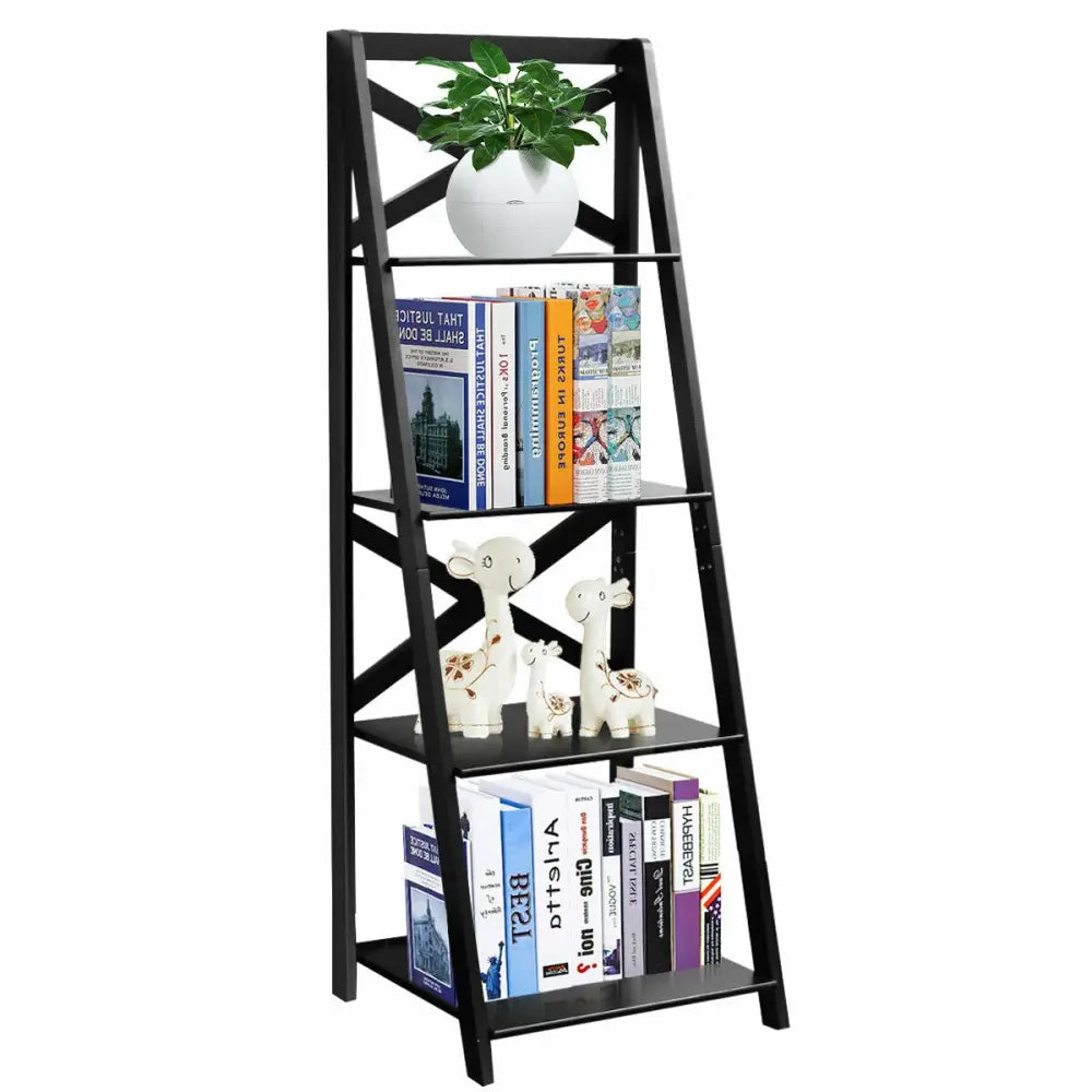 4-Tier Wood Display Storage Bookshelf-Black - Black - Bookcases