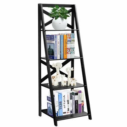 4-Tier Wood Display Storage Bookshelf-Black Costway