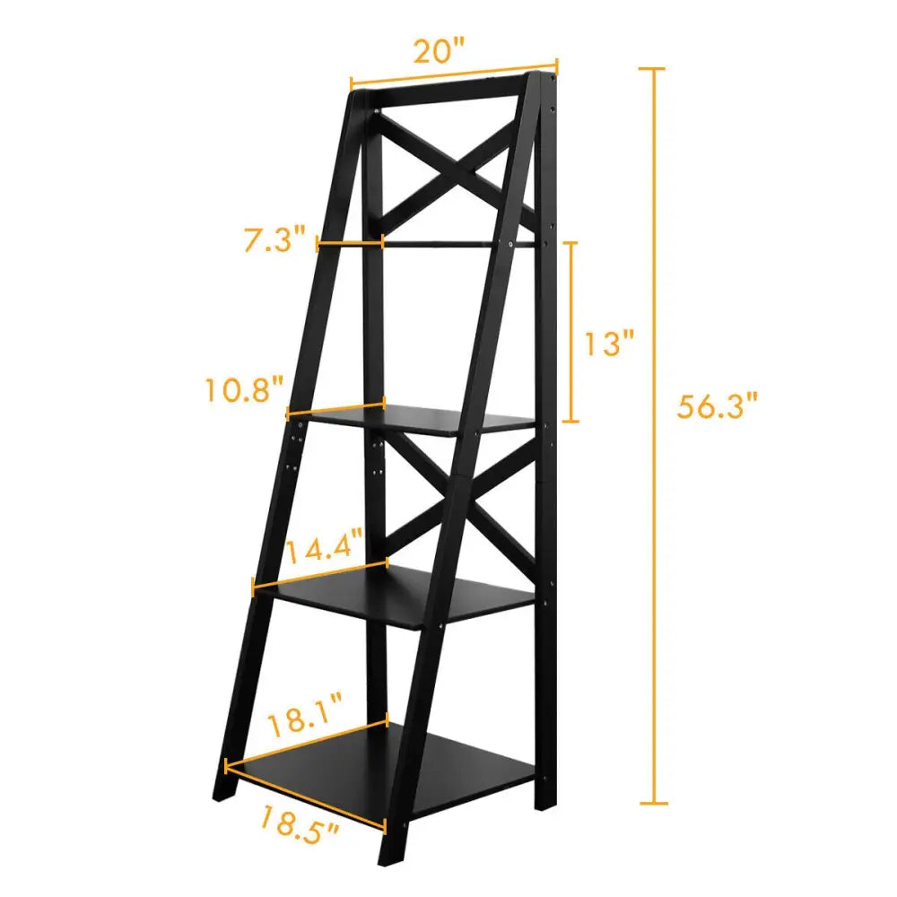 4-Tier Wood Display Storage Bookshelf-Black - Black - Bookcases