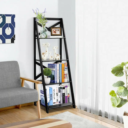 4-Tier Wood Display Storage Bookshelf-Black Costway
