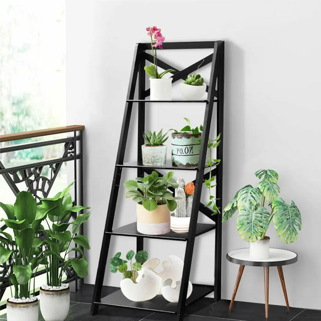 4-Tier Wood Display Storage Bookshelf-Black Costway