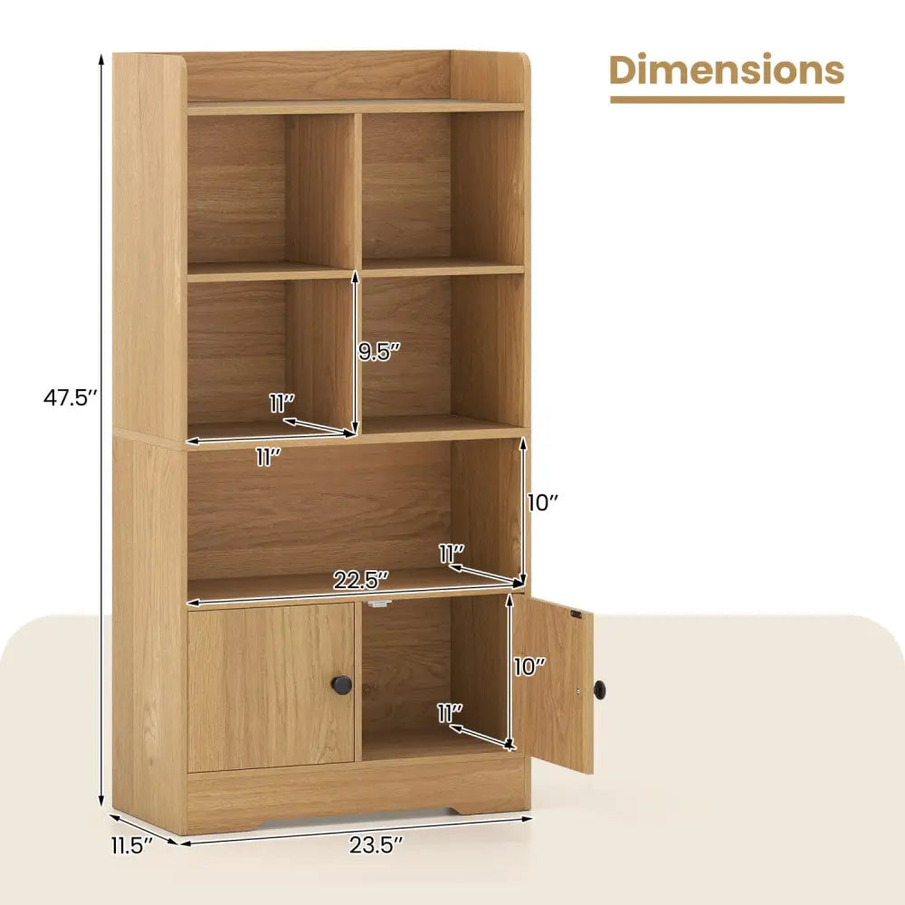 4 Tiers Bookshelf with 4 Cubes Display Shelf and 2 Doors-Natural - Natural - Bookcases